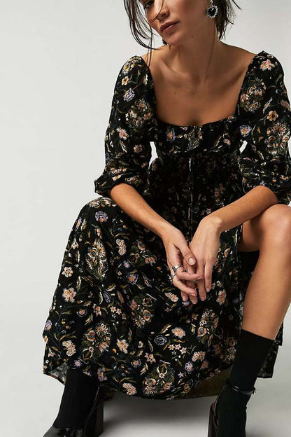 Free People Black Floral Maxi Dress - Small