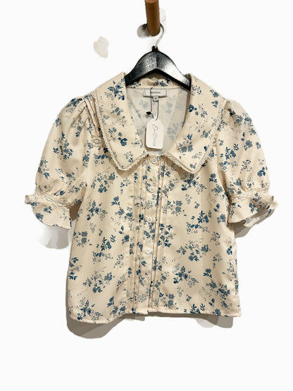 Rihoas Lace Spliced Pleated Floral Shirt - XS