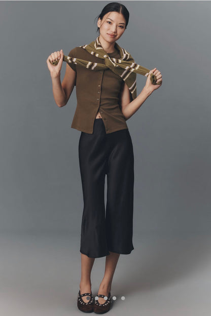 NWT Anthropologie The Tilda Cropped Pull-On Pants in Black Onyx - Medium