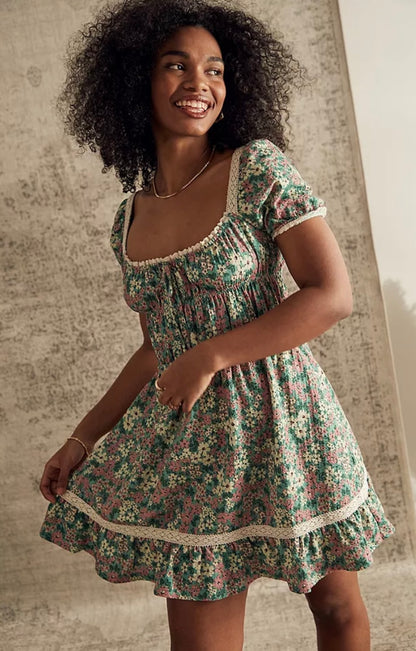 Urban Outfitters Green Floral Mini Dress - XS