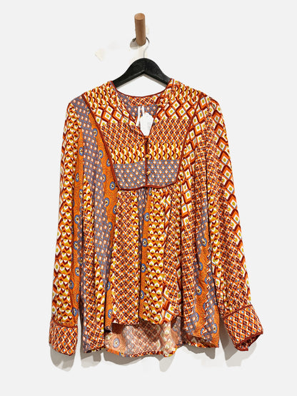 Anthropologie Orange Pattern Blouse - Small