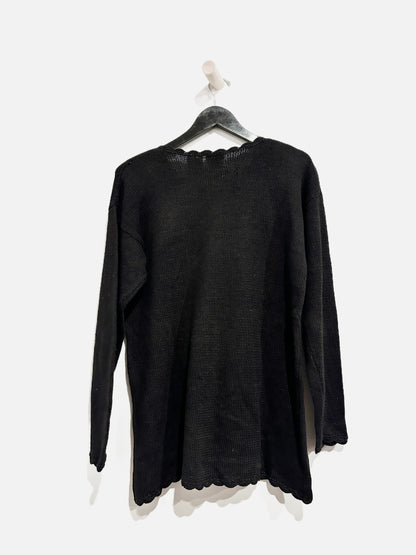 VTG Nutcracker Candy Cane Embroidered Knit Pullover - Large