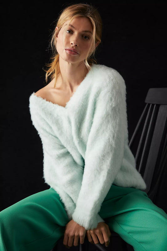 Anthropologie Maeve Green Fuzzy Sweater - Large