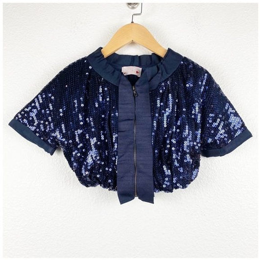 Lanvin Petite Blue Sequin Short Sleeve Jacket Size 4