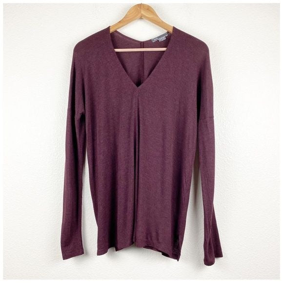 Vince Double V-Neck Drop Sleeve Top in Burgundy Size Small