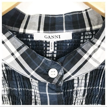 Ganni Kaori Check Dress in Blue/Black Size Medium