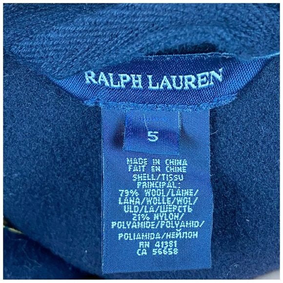 Ralph Lauren Kid’s Navy Toggle Wool Blend Coat Size 5