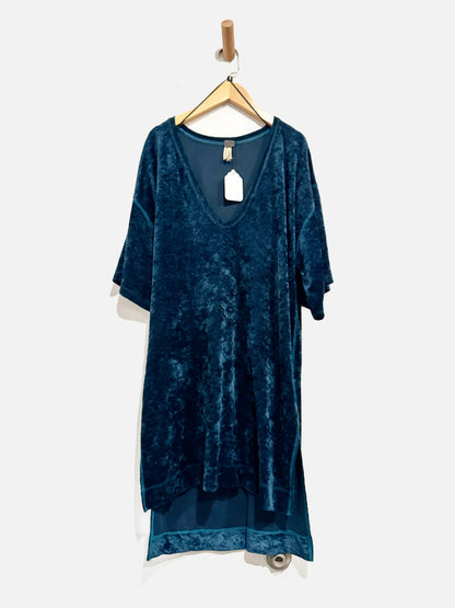 Free People Blue Crushed Velvet Tunic - Small