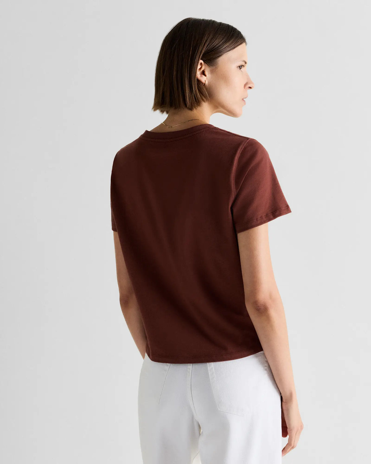 Quince NWT Cotton Boxy V-Neck Tee in Redwood Brown - Large