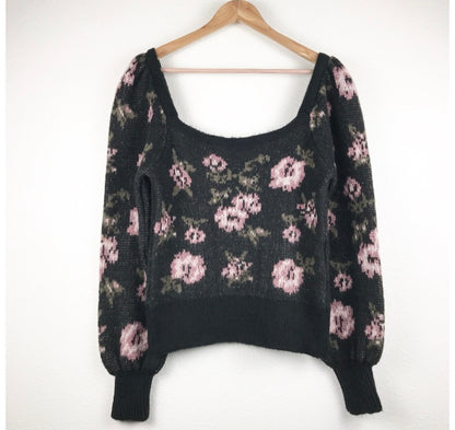 Anthropologie Black Floral Sweater - Small