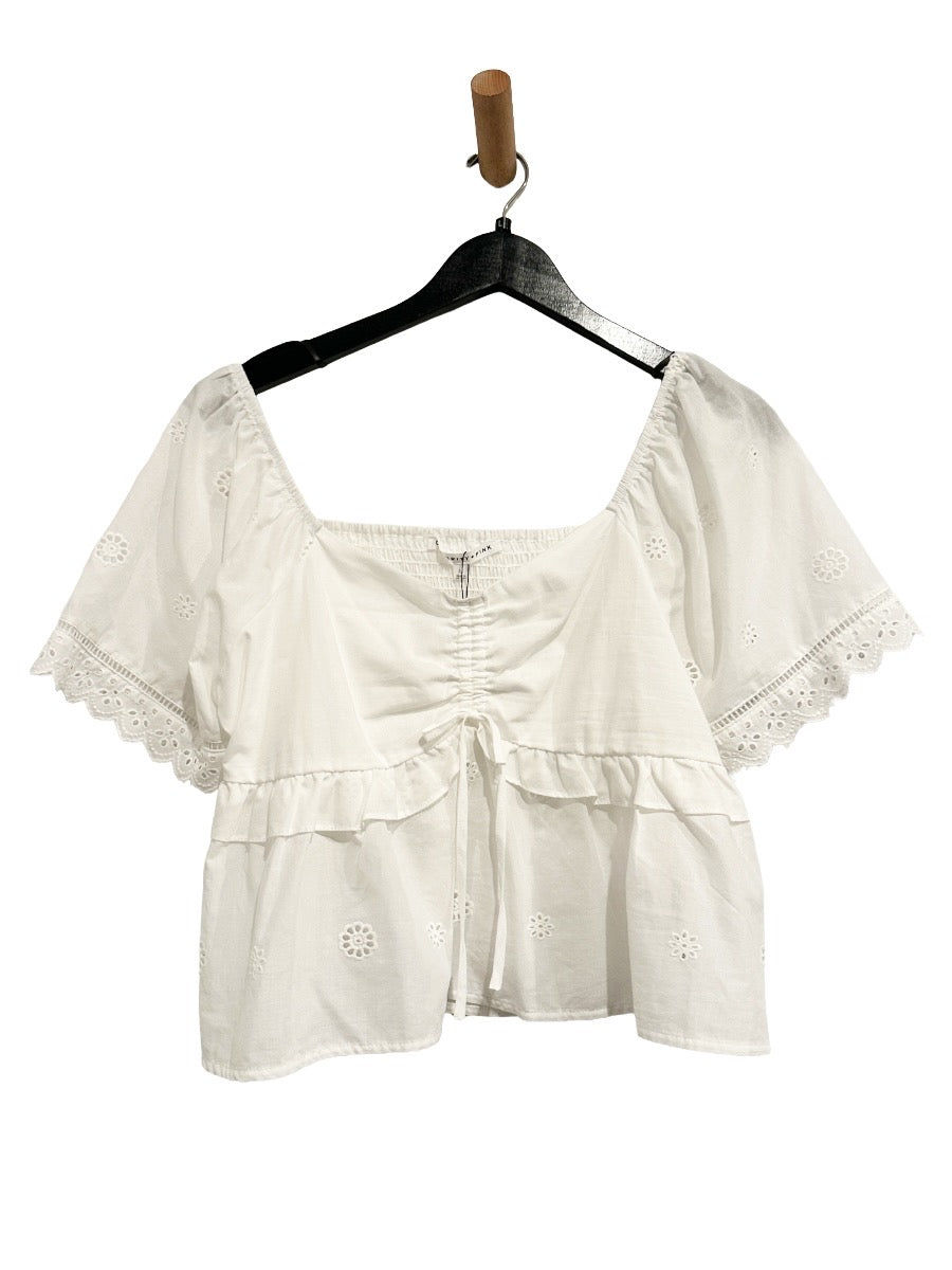Celebrity Pink White Eyelet Peasant Blouse - Large