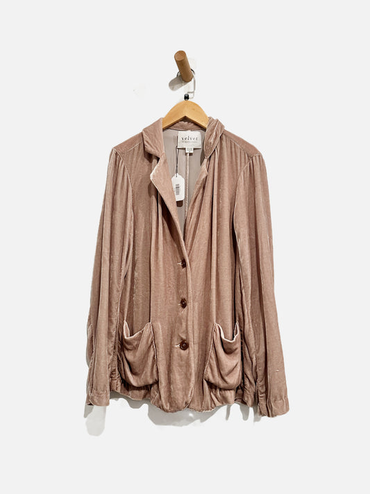 Velvet by Graham & Spencer Pink Velour Blazer - XS