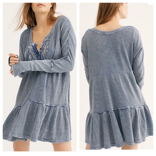 Free People Blue Waffle Knit Dress - XS