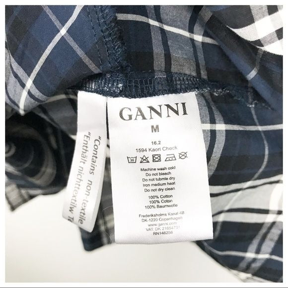 Ganni Kaori Check Dress in Blue/Black Size Medium