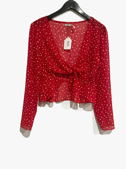 Kimchi Blue Red Polka Dot Sheer Tie Top - Medium