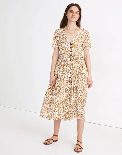 Madewell Button-Front Midi Dress in Batik Vine -  XS