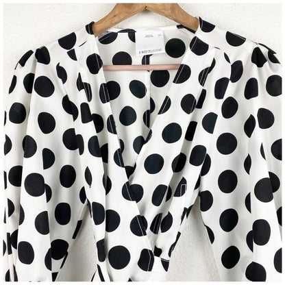 C/MEO Collective White Polka Dot Wrap Blouse Size XXS