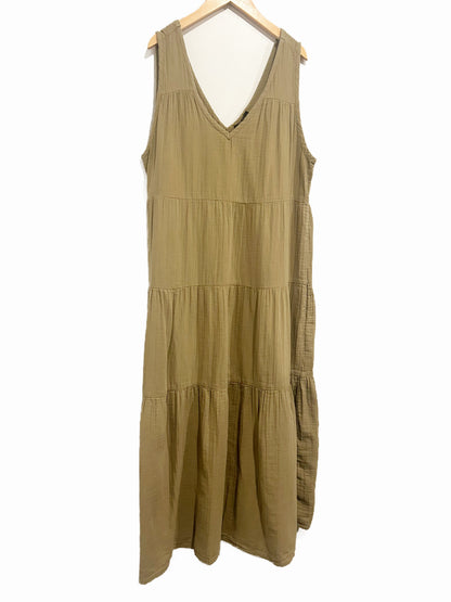 Quince Organic Cotton Gauze Tiered Maxi Dress in Artichoke - Large