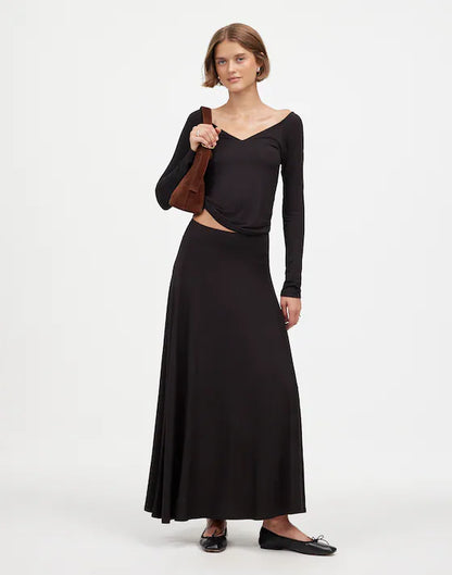 Madewell Jersey Asymmetric-Seam Midi Skirt in Jet Black - XXS