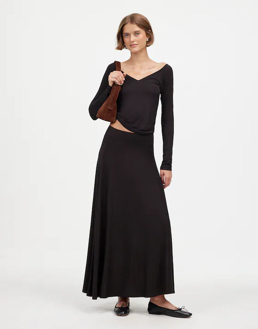 Madewell Jersey Asymmetric-Seam Midi Skirt in Jet Black - XXS