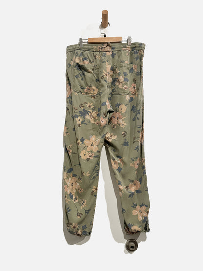 Anthropologie Green Floral Joggers - Medium
