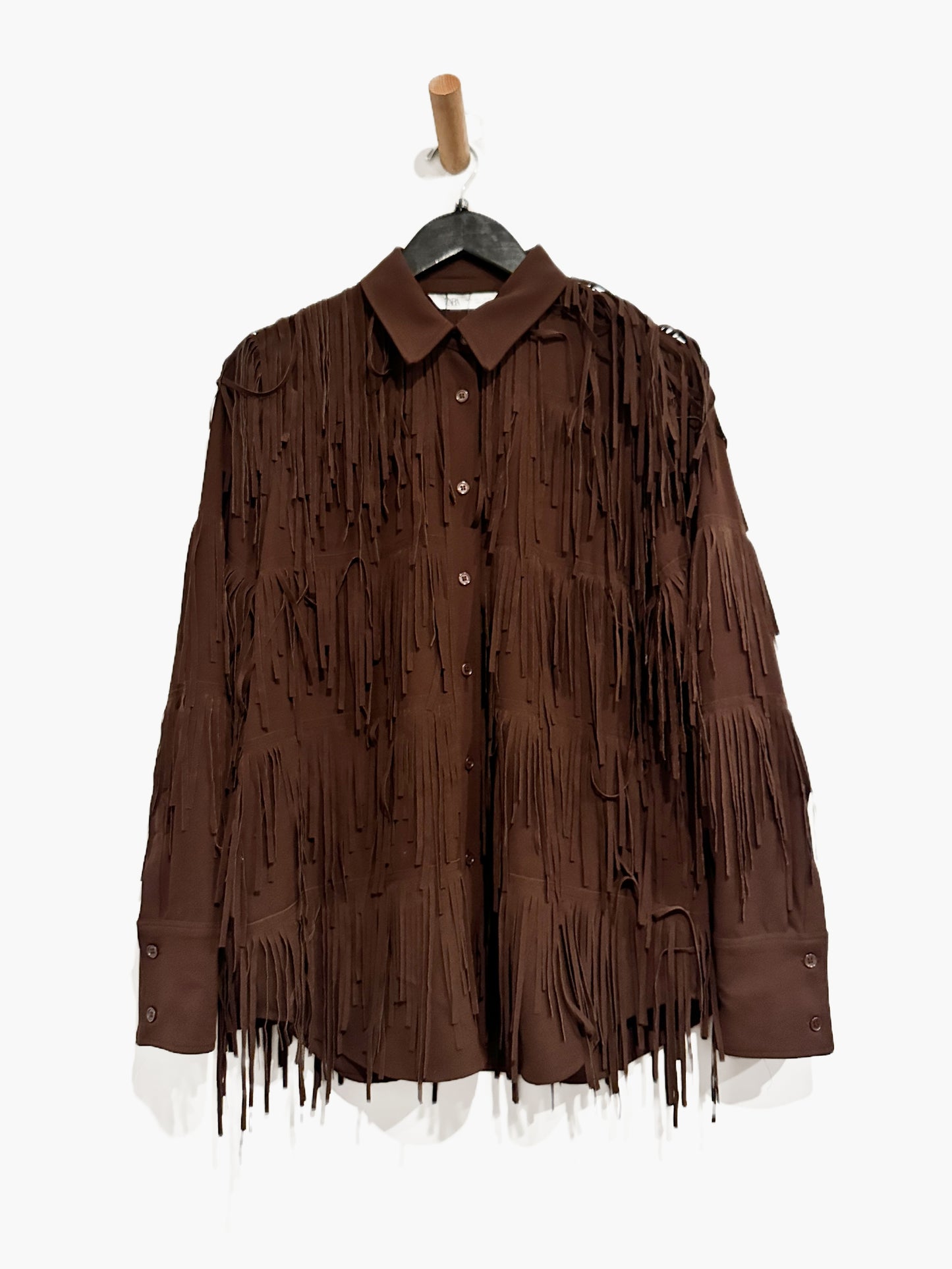 Zara NWT Brown Fringe Button Down - Medium