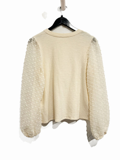 Anthropologie Maeve Textured Sleeve Top in Ivory - Medium
