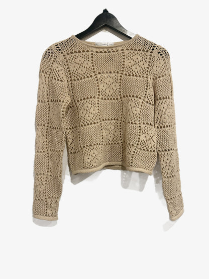 MNG Cream Openwork Detail Crochet Sweater - Small