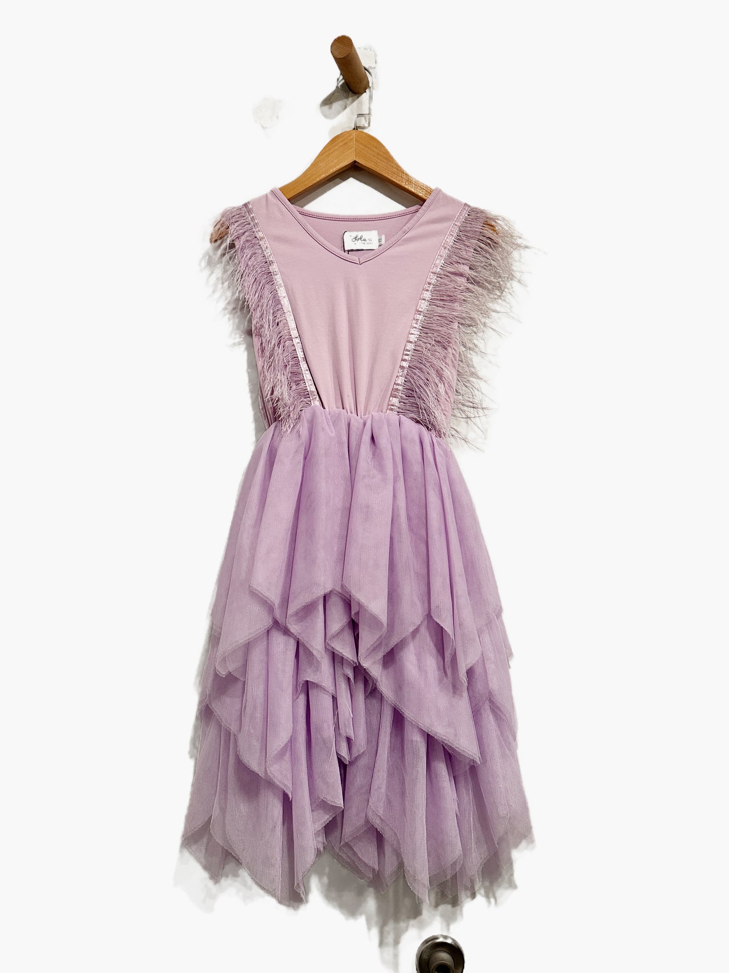 Lola and the Boys Purple Feather Tulle Dress - 12