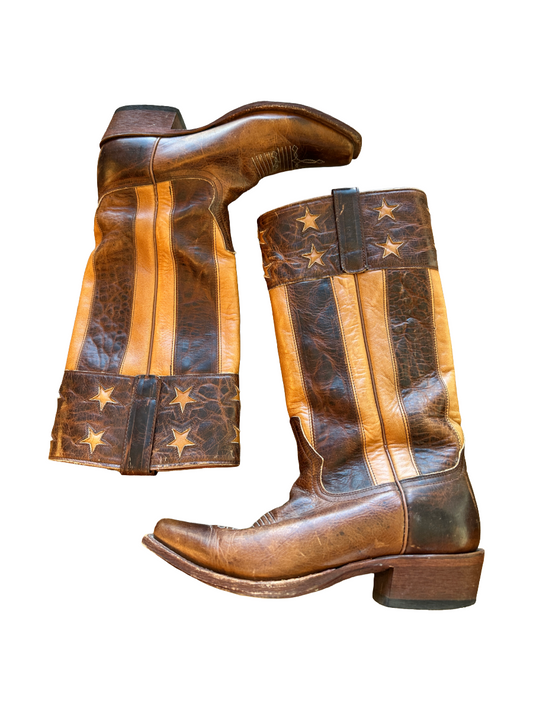 Brown American Flag Cowboy Boots - 7.5