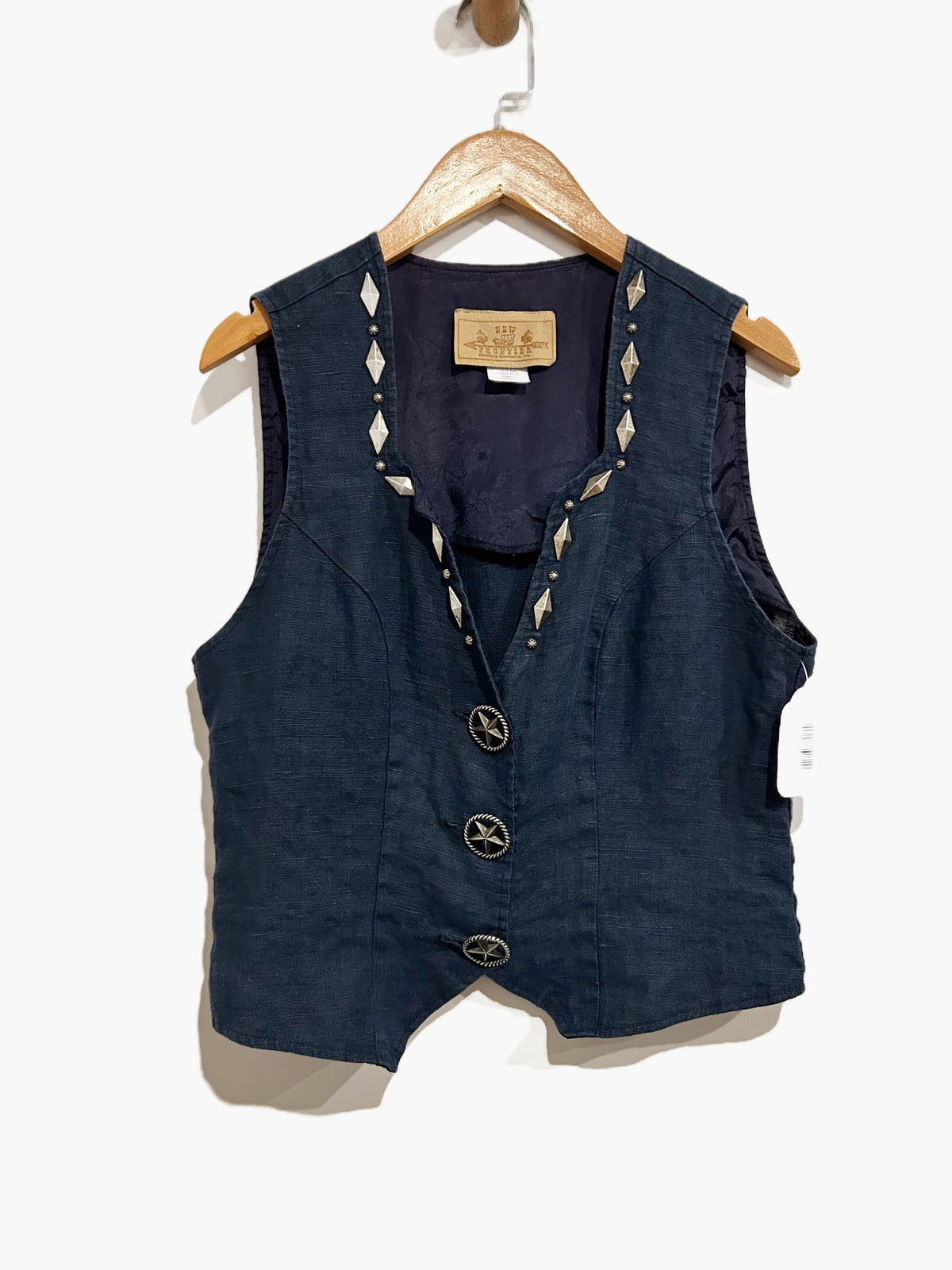 New Frontier Vintage Navy Silver Button Vest - Small