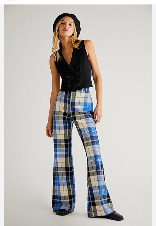 Free People Blue Jules Plaid Pants - 6