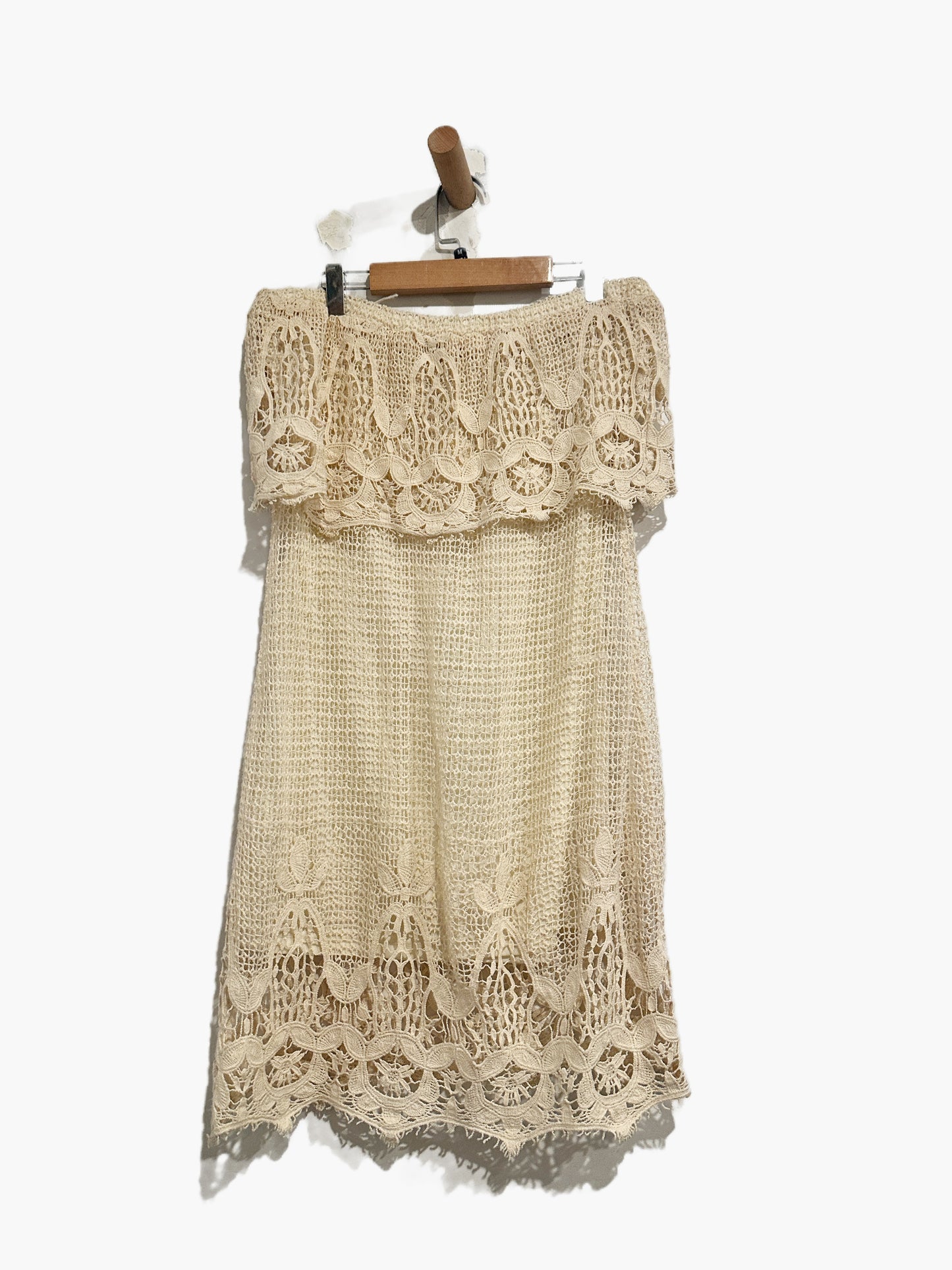 A. Peach Cream Crochet Lace Tube Mini Dress - Medium