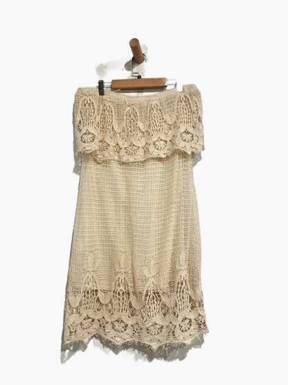 A. Peach Cream Crochet Lace Tube Mini Dress - Medium