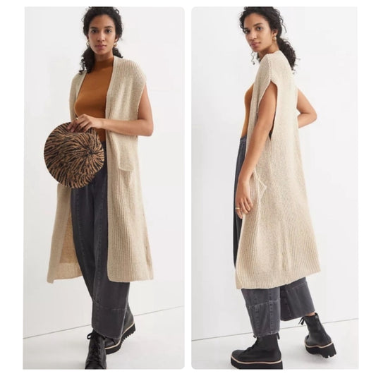 Anthropologie Akemi + Kin Beige Long Sleeveless Sweater Duster - 0/S