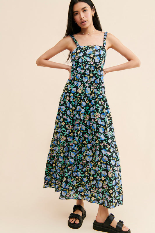 Moon River Black Floral Maxi Dress - XS
