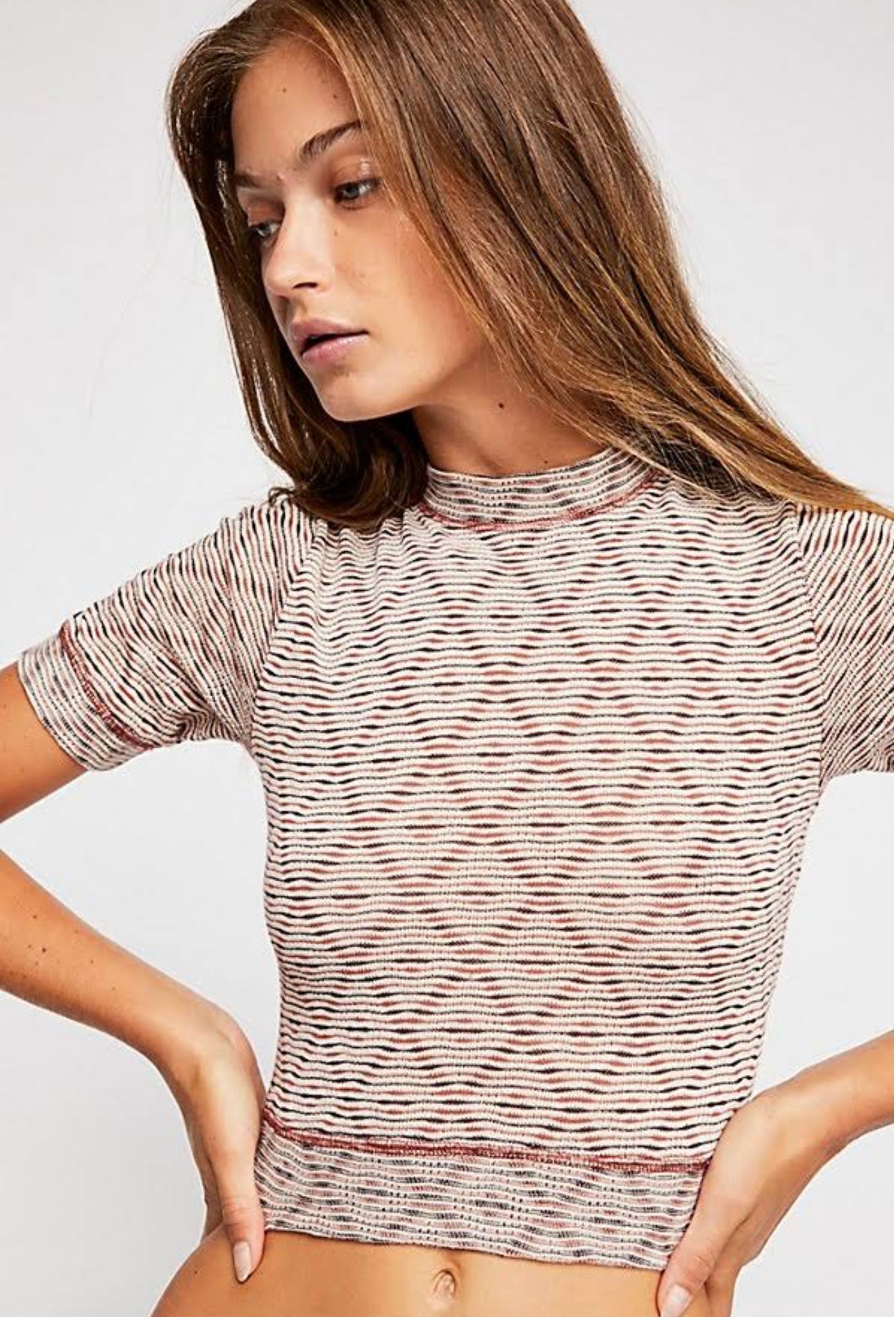 Free People Intimately All Yours Brown Patterned SS Top - XS