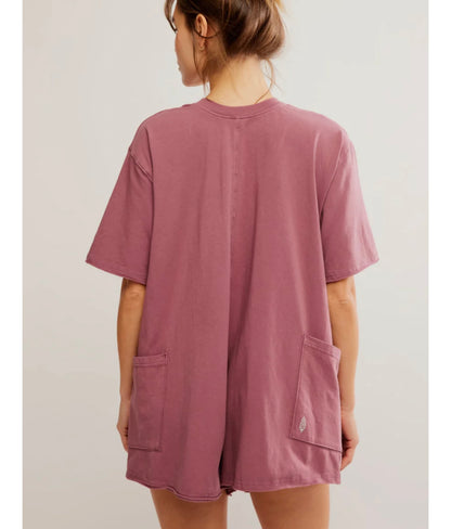 Free People Hot Shot Tee Reversible Burgundy Romper - Medium