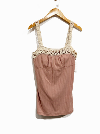 Victoria's Secret Y2K Pink Built in Bra Tank w/Crochet Straps - Small