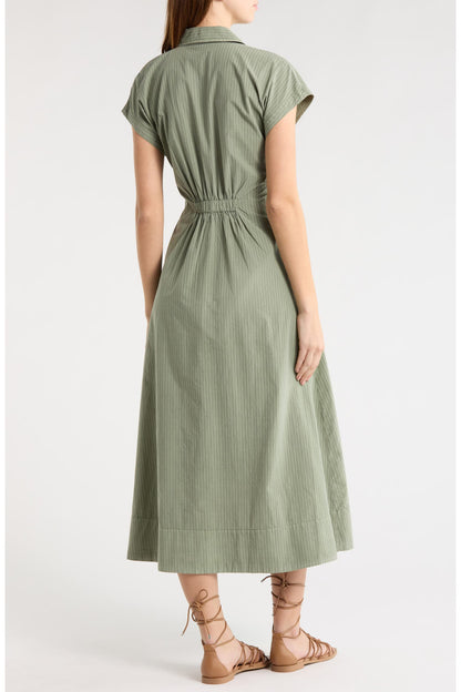 Marine Layer NWT Arden Midi Shirt Dress in Olive/Navy Stripe - Medium