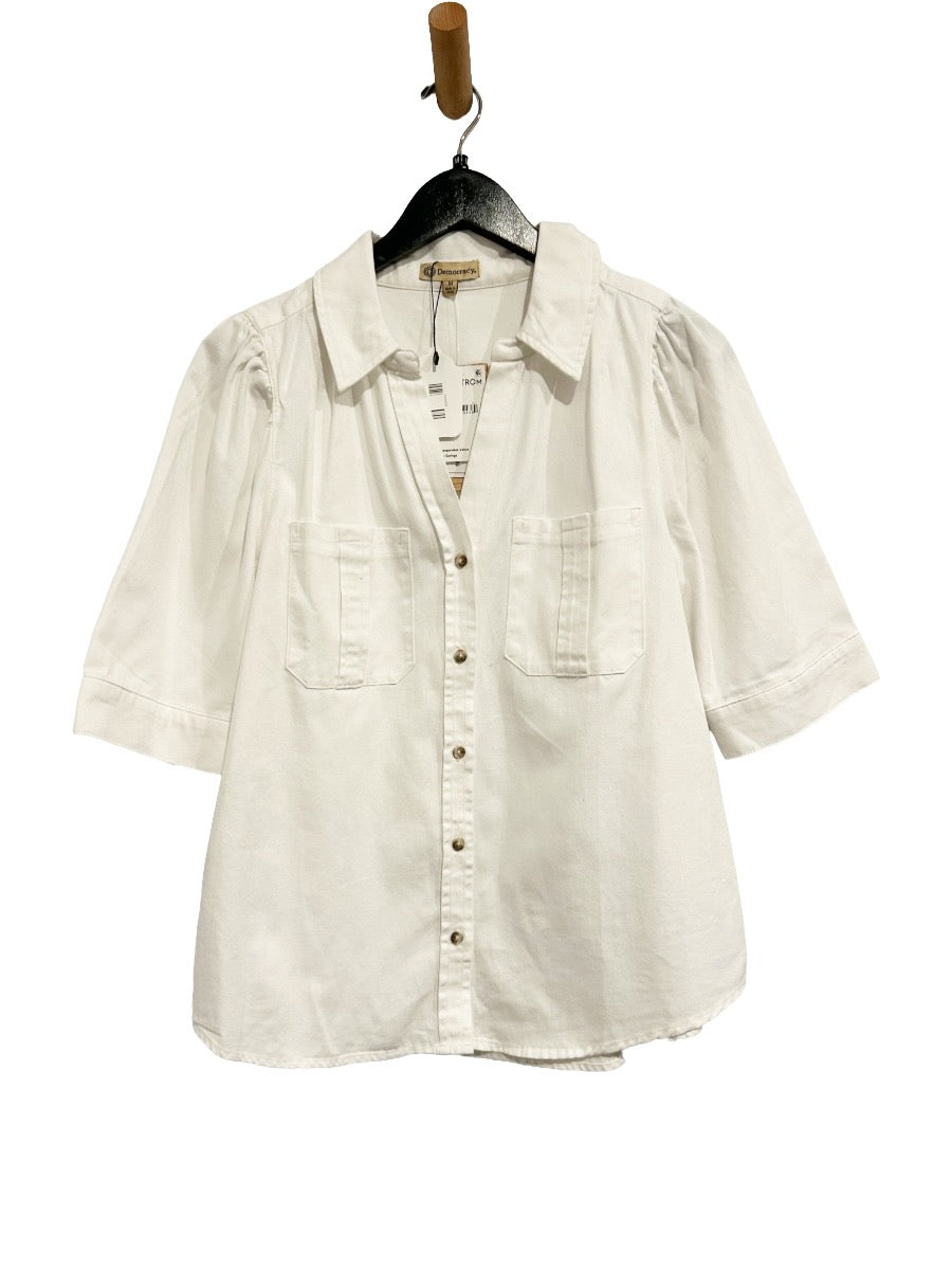 Democracy NWT White Short Sleeve Denim Button Down Shirt - Medium