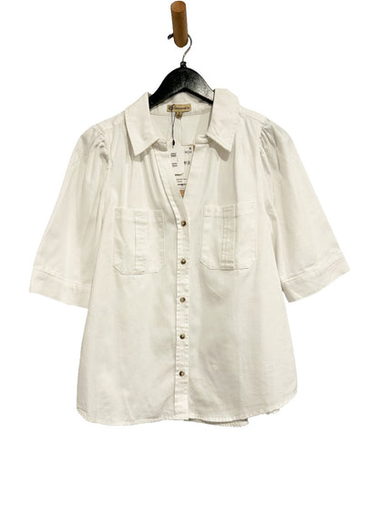 Democracy NWT White Short Sleeve Denim Button Down Shirt - Medium