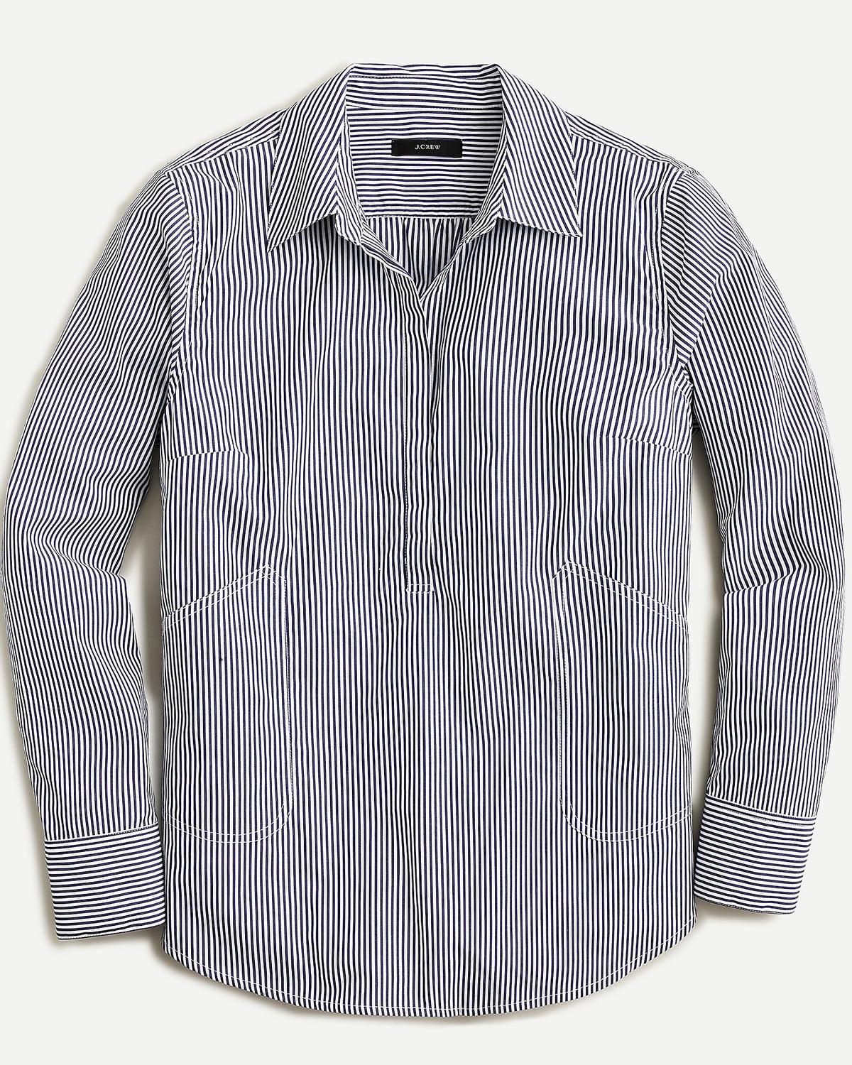J.Crew Collared Popover Tunic Shirt in Navy Stripe - Medium