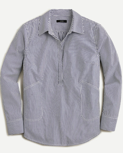 J.Crew Collared Popover Tunic Shirt in Navy Stripe - Medium