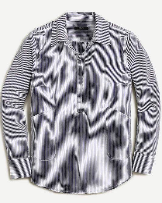 J.Crew Collared Popover Tunic Shirt in Navy Stripe - Medium
