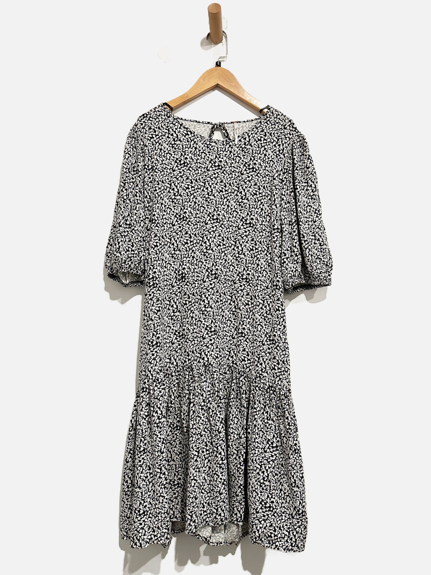 Free People B&W Floral Drop Waist Low Back Dress - Large
