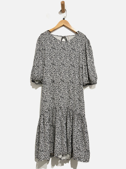 Free People B&W Floral Drop Waist Low Back Dress - Large