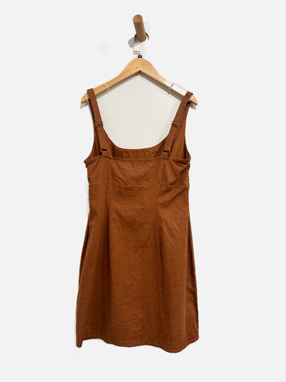 Urban Outfitters Brown Linen Square Neck Mini Dress - Medium
