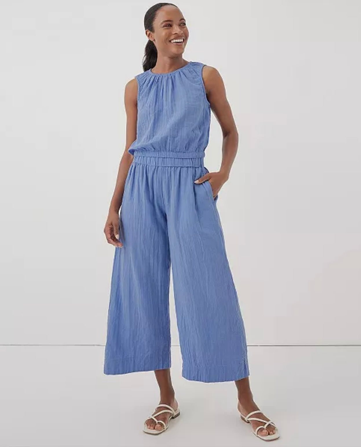 Pact Blue Cotton Tank and Pant Set - Medium