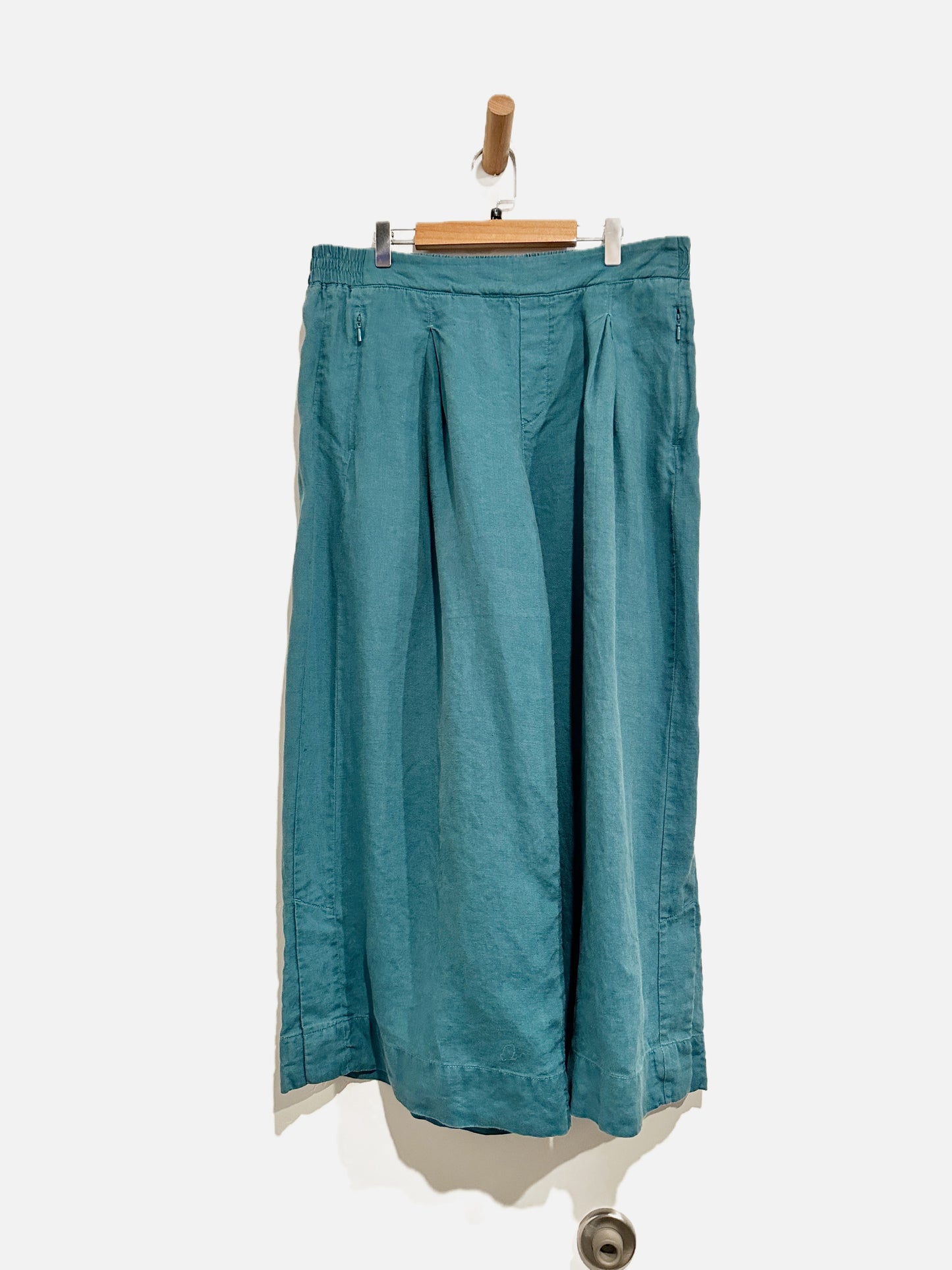 Athleta Blue Linen Crop Wide Leg Pants - 14